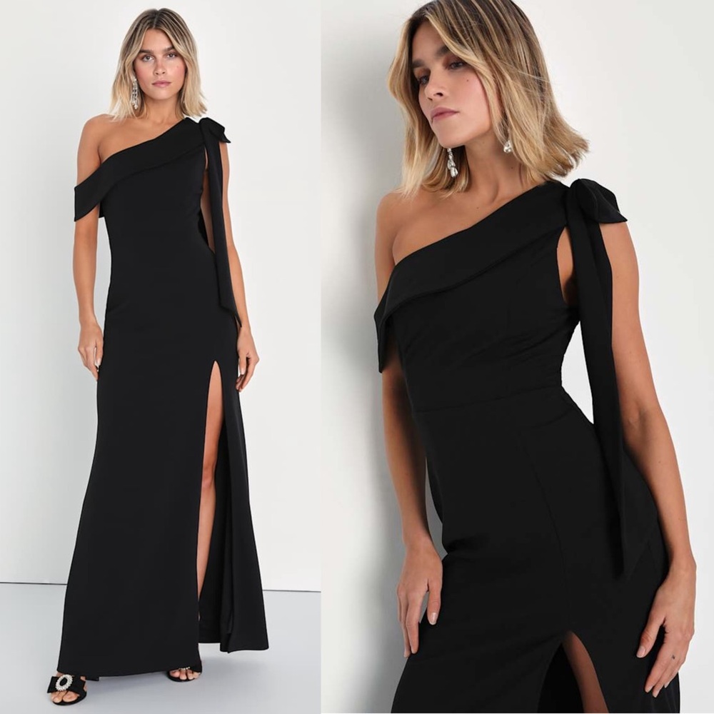 LULUS Draped Bow Detail One Shoulder Mermaid Skirt Wedding Guest Formal Gown L